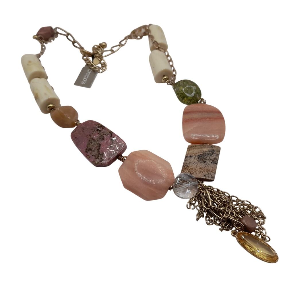 Chico’s NWT Chunky Beaded Gemstone Statement Necklace – 27” Boho Style